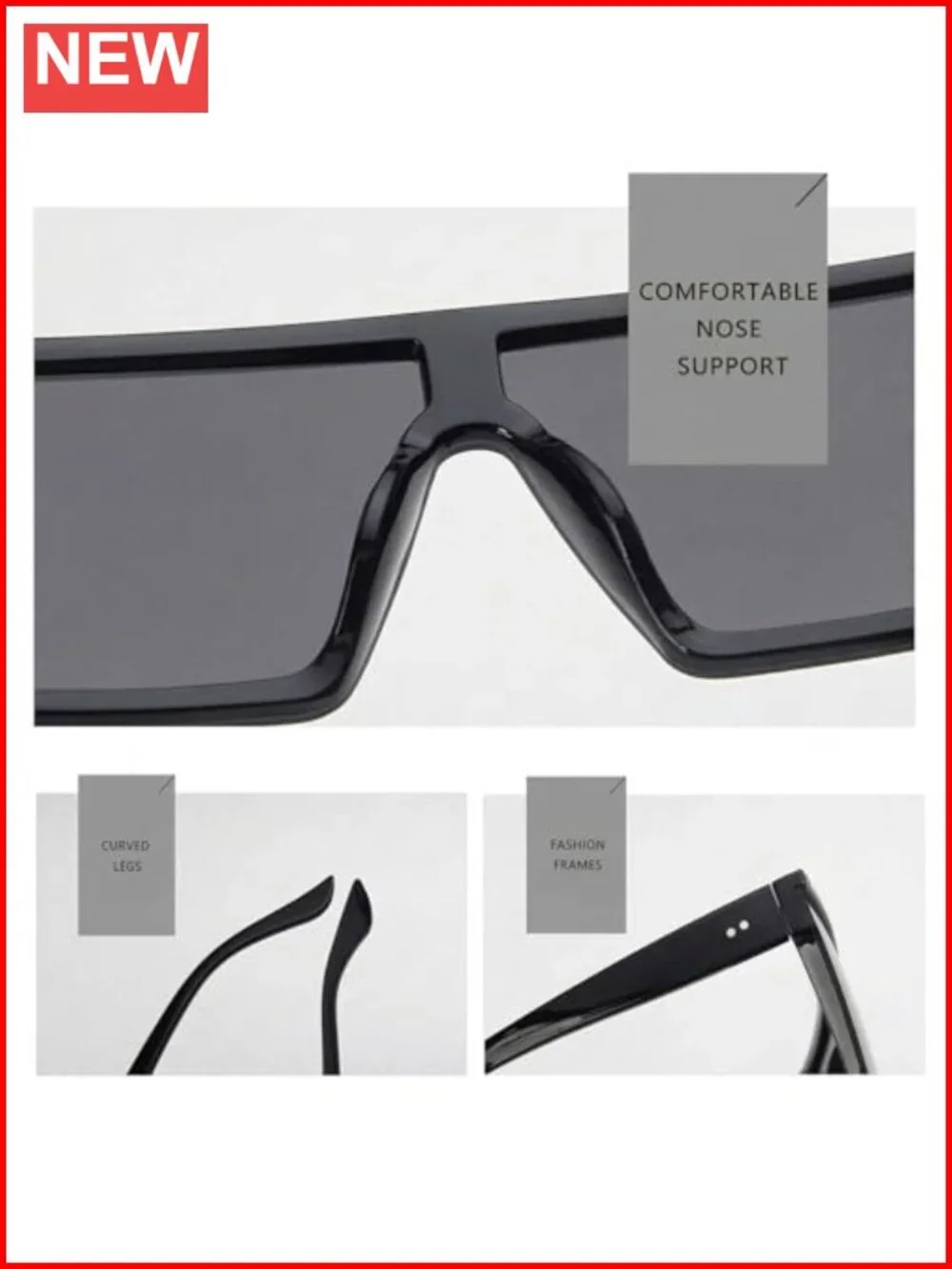 Oversized Square Flat Top Sunglasses UV400 Polarized Plastic Frame
